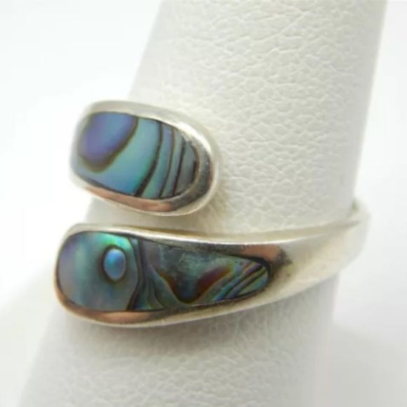 Genuine Sterling Silver Abalone Bypass Ring Sz 7.5 - Picture 11 of 15